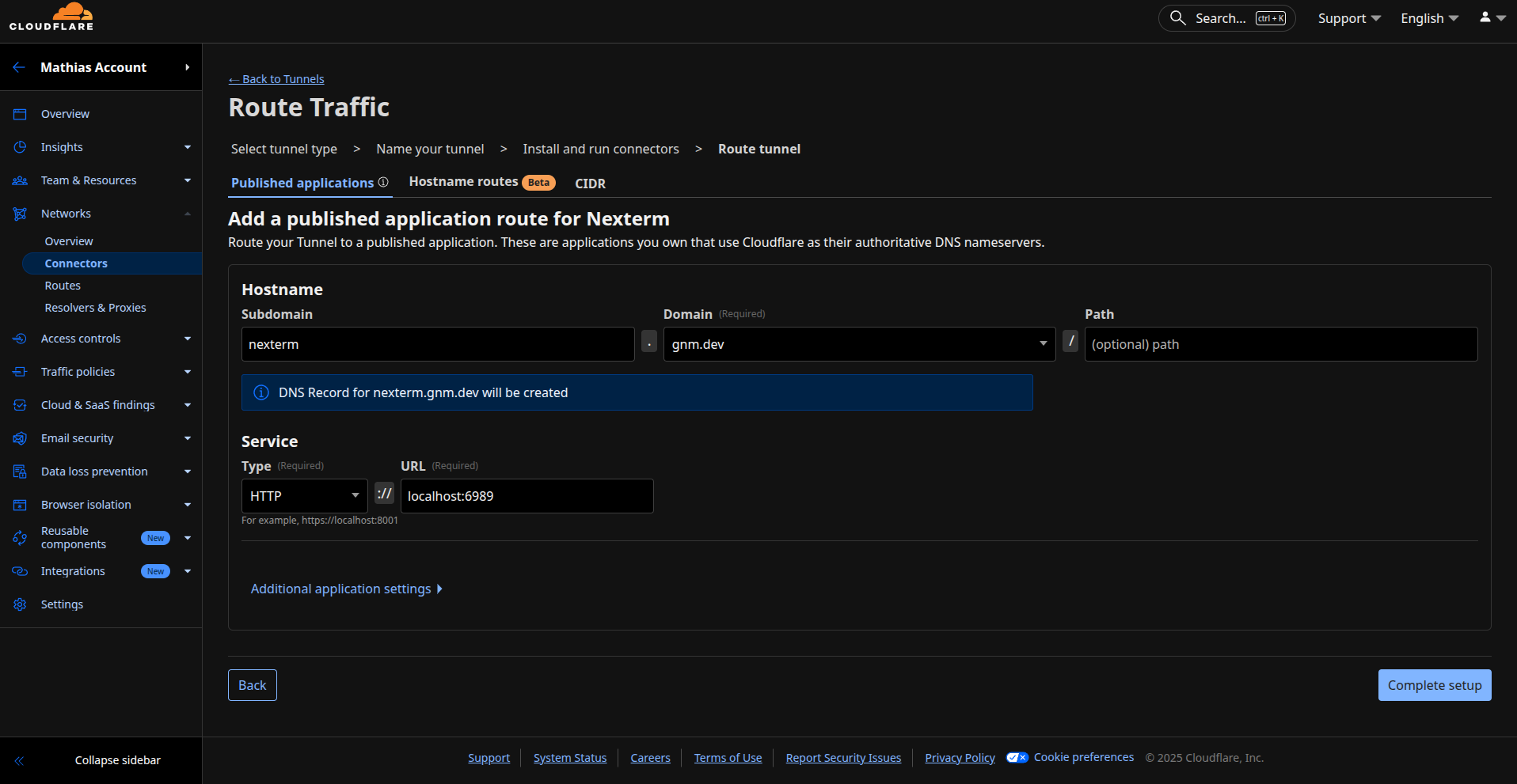 Create Tunnel in Cloudflare Dashboard