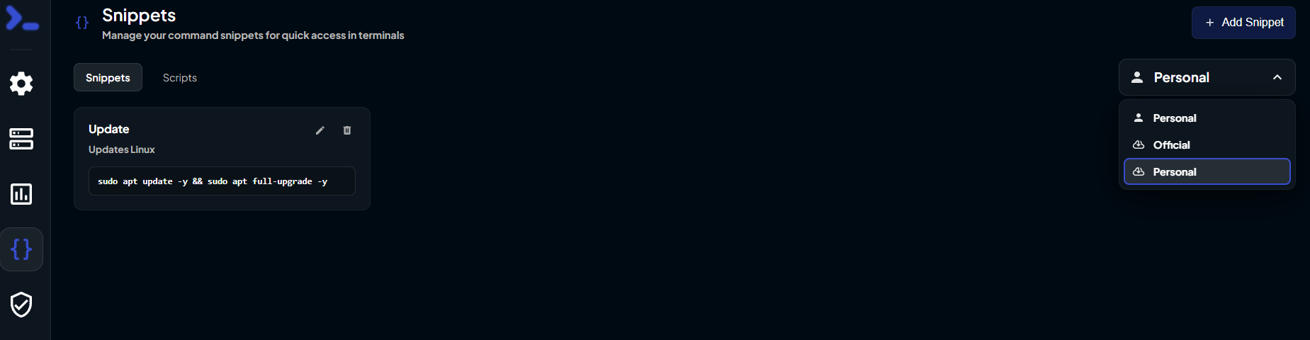 Add Snippet Dropdown